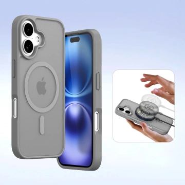 Etui skórzane do iPhone 16 MagSafe Dux Ducis Lawa + portfel – szare