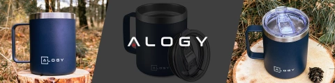 Kubek termiczny 420ml z uchwytem pokrywką na kawę herbatę stalowy zimne i ciepłe napoje Alogy granatowy