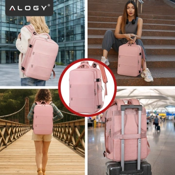Damen-Reise-Laptop-Rucksack für Koffer, Gepäck, Flugzeug, Arbeit, Schule, 45 x 30 x 20 cm, Alogy Pink