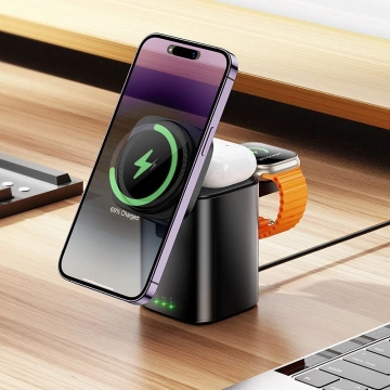 Hoco CQ20 Ładowarka Indukcyjna 3w1 15W Smartfon Apple Watch Słuchawki Czarna
