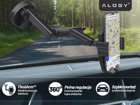 7,2-Zoll-Autotelefonhalter für LKW, Bus, LKW, Bagger, Auto, 43 cm lang, für das Cockpitfenster, Alogy, Schwarz