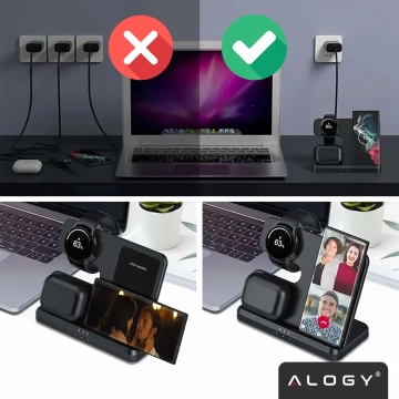 Ładowarka Bezprzewodowa Indukcyjna 3w1 Qi 3.0 Szybka do Samsung S22 S23 S24 S25 Galaxy Watch Buds Stacja czarna 
