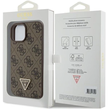 Etui Guess GUHCP15SP4TDPW für iPhone 15 6,1" braun/braunes Hardcase Leder 4G Triangle Strass