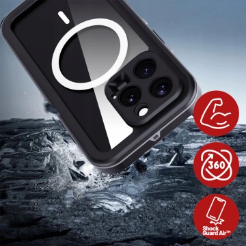 Hülle für iPhone 15 wasserdicht Mag Safe Case gepanzertes wasserdichtes Gehäuse schwarz und grau