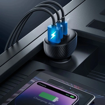 Ładowarka samochodowa Joyroom JR-CCD04 30 W 2× USB-C & USB-A z wyświetlaczem – czarna