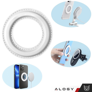 Blaszka magnetyczna do MagSafe naklejka Ring Pierścień Nakładka na Uchwyt Uniwersalna skórzana Alogy Magnetic biała