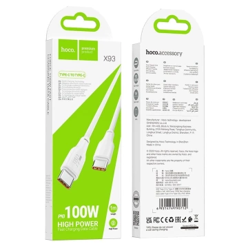 HOCO Kabel Typ C auf Typ C X93 1m Weiß PD 100W 3A Schnellladung