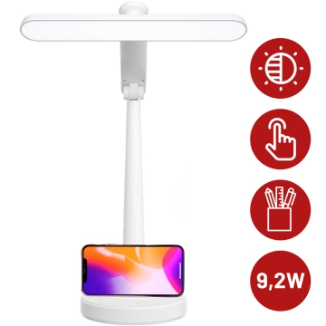 LED-Schreibtischlampe, Nachttischlampe, USB-Schreibtischlampe, Touch-verstellbar, Organizer und Telefonständer, Weiß