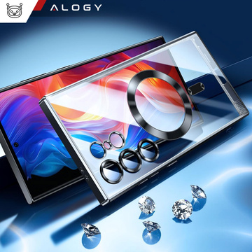 Etui do Samsung Galaxy S24 Ultra Mag Safe Glamour Case Ring obudowa ochrona aparatów Alogy Czarne przezroczyste + Szkło