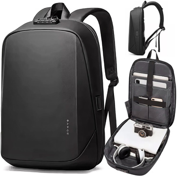 Bange Wasserdichter Rucksack für 15,6-Zoll-Laptop, Reisen, 47 x 30 x 12,5 cm, für Arbeit, Schule, Flugzeug, Herren und Damen, USB, Diebstahlschutz, TSA-Code, Schwarz