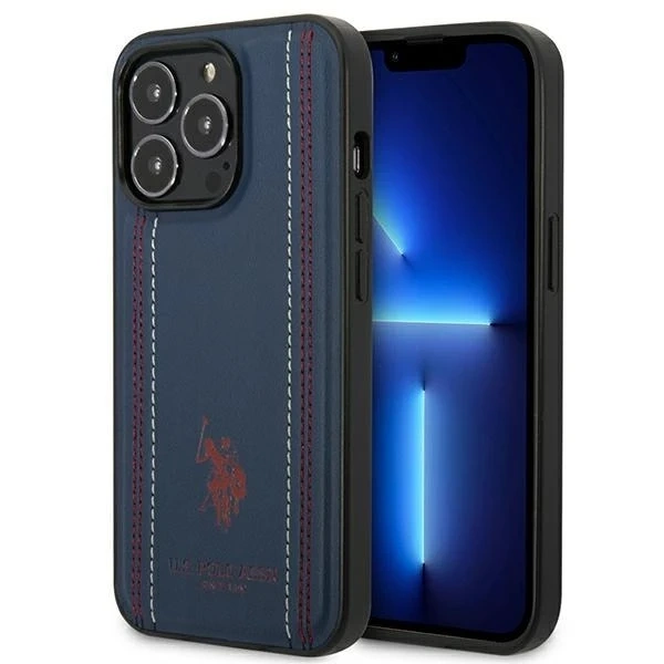 Etui na telefon US Polo USHCP14XPFAV do Apple iPhone 14 Pro Max 6,7" granatowy/navy blue Leather Stitch