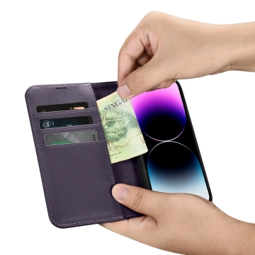 iCarer Wallet Case 2in1 Handyhülle für iPhone 14 Pro Max Anti-RFID Flip Lederhülle Dunkellila