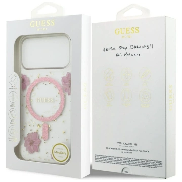 Etui Guess MagSafe do iPhone 17 Pro Max Resin Flowers Glitter Pink