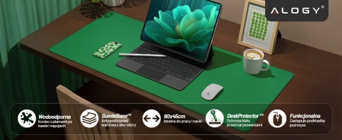 Schreibtischunterlage 90 × 45 cm – rutschfeste Schutzmatte aus elegantem PU-Ökoleder, für Maus und Tastatur, stilvoll und langlebig – Alogy WorkMat™ Grün