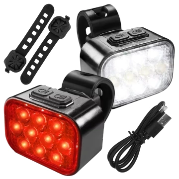 Lampka rowerowa LED 500 LM 200 LM Alogy DuoRide™ Lights 20 LED Latarka na rower wodoodporne światło światełko na przód i tył przednia tylna 2 zestaw
