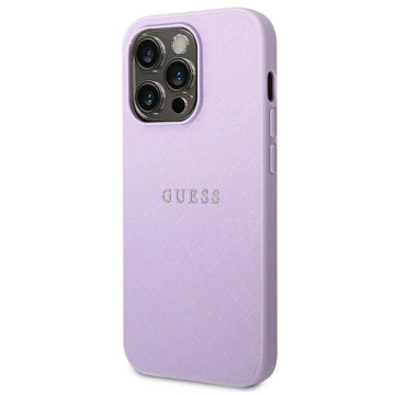 Guess GUHCP14LPSASBPU Hülle für Apple iPhone 14 Pro 6,1" Lila/Lila Saffiano Strap