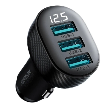 Ładowarka samochodowa Joyroom JR-CCD03 3× USB-A 17 W z wyświetlaczem – czarna