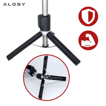 Kijek Selfie Stick Alogy GlowStick™ Pro Tripod Selfie z pilotem i lampą LED do zdjęć makijażu nagrywania filmików długi 132cm Czarny