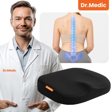  Poduszka na fotel DR.MEDIC ComfySeat™ Ergonomiczna siedzisko biurowe wsparcie kości ogonowej na krzesło do biura auta samochodu Czarna