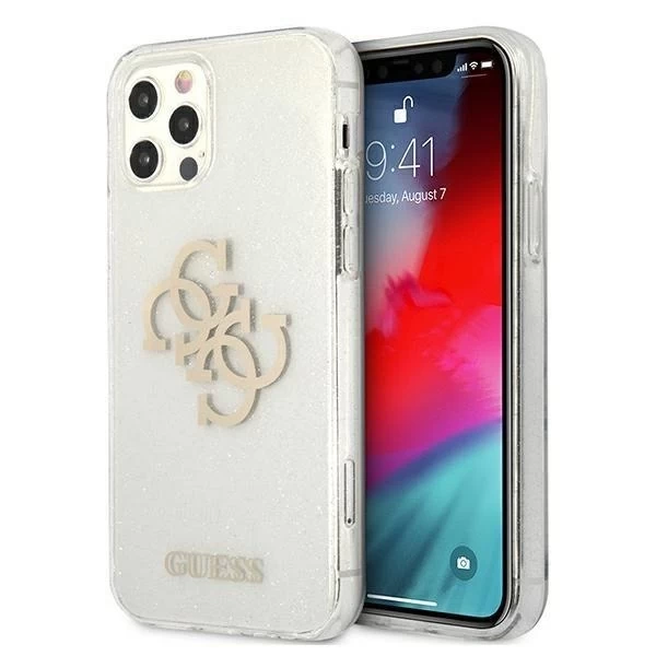 Guess GUHCP12LPCUGL4GTR iPhone 12 Pro Max 6,7" transparente Hartschale Glitter 4G Big Logo