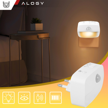 LED-Nachtlampe mit Bewegungssensor für EU-Steckdose, 3 Lichtfarben Alogy Night Light White