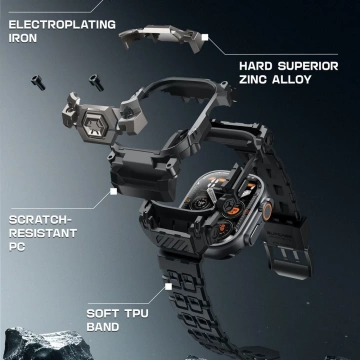 Apple Watch Ultra 1/2 (49 mm) Schwarzes SUPCASE Unicorn Beetle Ore-Gehäuse mit Armband