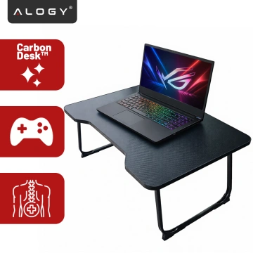 Stolik składany gamingowy 60×40 cm – biurko na laptopa z powierzchnią Carbon, lekki i przenośny, stabilna konstrukcja do domu i grania – Alogy CarbonDesk™ Czarny