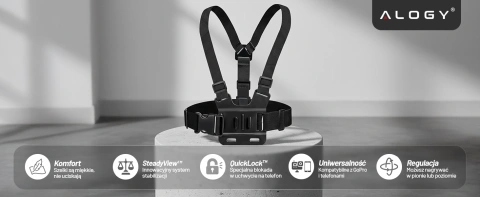 Sportgurt Alogy Chest Brusthalter für Kamera, GoPro-Kameras, Universaltelefon Schwarz