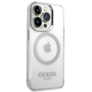 Etui Guess GUHMP14LHTRMS do Apple iPhone 14 Pro 6,1" srebrny/silver hard case Metal Outline Magsafe