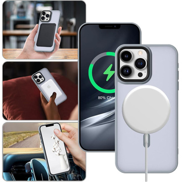 Etui do iPhone 15 Pro obudowa Mag Safe Case pokrowiec plecki na telefon MagMat matowe szare + Szkło