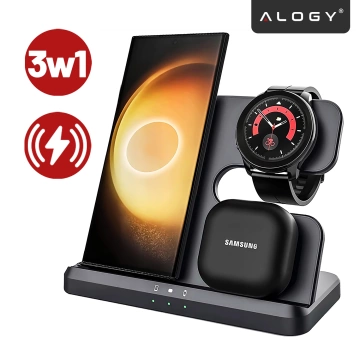 Kabelloses induktives Ladegerät 3in1 Qi 3.0 Fast für Samsung S22 S23 S24 Galaxy Watch Buds Station schwarz