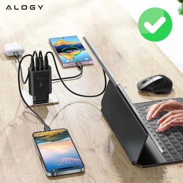 Ładowarka sieciowa 40W 2x USB 2x USB-C Alogy Super Fast Charger Szybkie ładowanie PowerDelivery PD Czarna