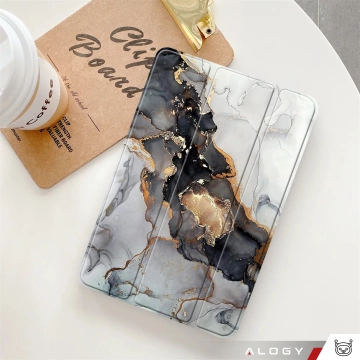 Etui + Szkło do Apple iPad 10.9" gen 10 2022 / iPad 11" gen 11 2025 obudowa na tablet Alogy Book Case Cloudy Marble Marmur