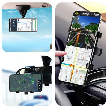 Uchwyt samochodowy do telefonu do 7.2" – montaż na lusterko, kokpit lub osłonę przeciwsłoneczną, stabilny i regulowany – Alogy MirrorGrip™ Czarny