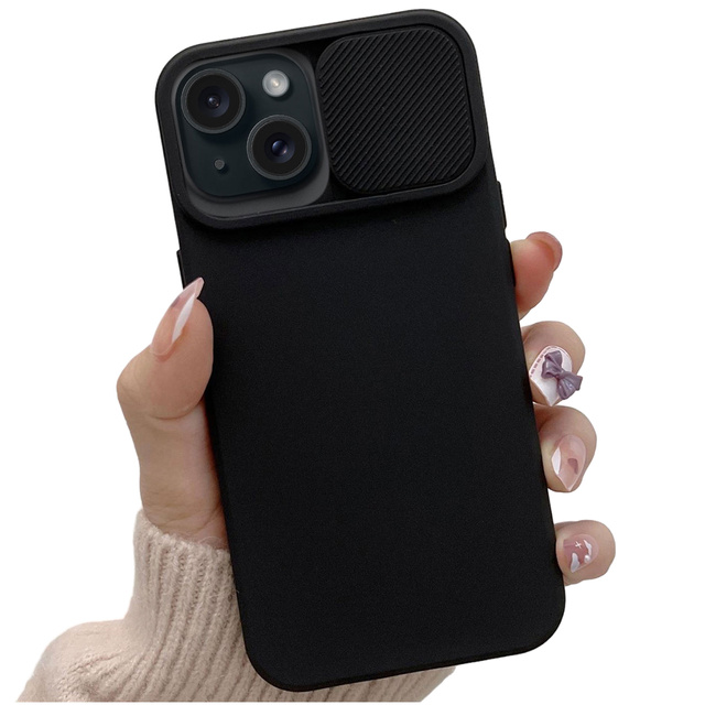 Hülle für iPhone 15 Plus Slide Case mit Objektivschutz Kameragehäuse Mattschwarz Alogy Soft Matt Glass