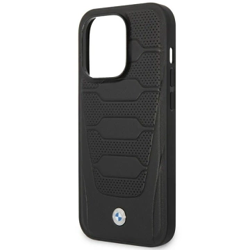 Etui na telefon BMW BMHMP14L22RPSK do Apple iPhone 14 Pro 6,1" czarny/black Leather Seats Pattern MagSafe