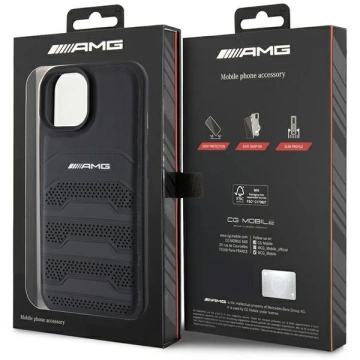 Etui do iPhone 15 Plus Mercedes AMG Leather Debossed Lines czarne