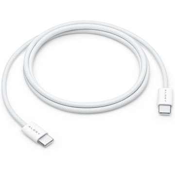 Kabel USB-C typ C mocny szybki 60W PD 1M do iPhone 15/Pro/Max iPad MacBook nylonowy przewód Alogy Biały