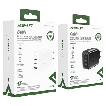 Ładowarka sieciowa Acefast szybka GaN 65W 2xUSB-C/USB-A PPS PD QC4+ biała 