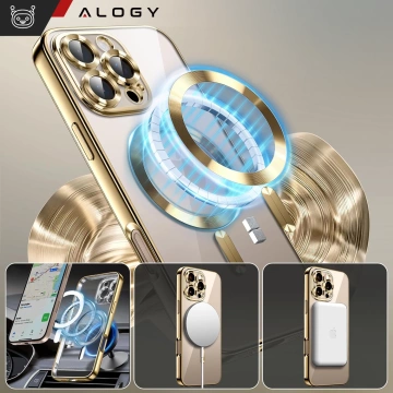 Etui MagSafe Case do Apple iPhone 16 Pro Alogy Glamour Luxury Ring obudowa złoto-przezroczyste + szkło hartowane