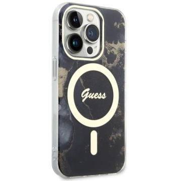 Etui für Telefon Guess GUHMP14XHTMRSK für Apple iPhone 14 Pro Max 6,7" Czarny/Black Hardcase Golden Marble MagSafe