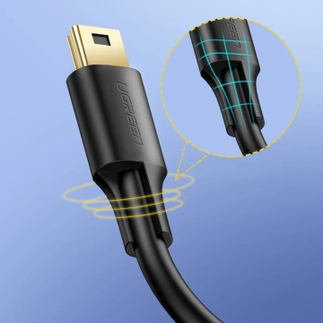 5-pinowy pozłacany kabel UGREEN USB - mini USB 0,5m czarny (US132)