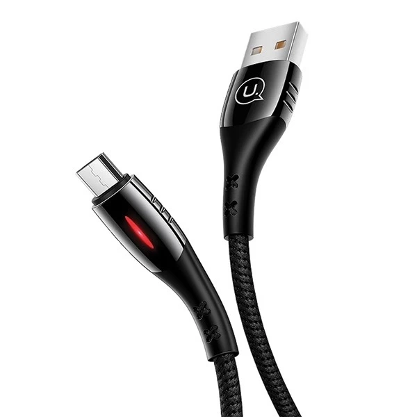 USAMS Geflochtenes Kabel U-Tone microUSB 1,2 m Abschaltung 2A Schnellladung schwarz