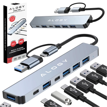 HUB-Splitter Alogy-Adapter für Computer-Laptop mit USB-C auf 3x USB-A 2.0 1x USB-A 3.0 Grau