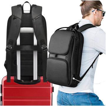 Plecak wodoodporny Bange torba na laptopa 15.6" akcesoria podróżny 48x30x12.5 cm do pracy szkoły samolotu męski damski USB i USB-C Czarny