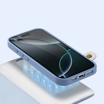 Etui skórzane do iPhone 16 Pro Max Dux Ducis Lawa z portfelem MagSafe Błękitne