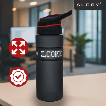 Butelka Bidon na Napoje LED, Inteligentna z Wyświetlaczem i Łącznością Bluetooth, Słomka, Motywacyjna, Wielokrotnego Użytku, Alogy FitBottle™ 800ml - Czarna