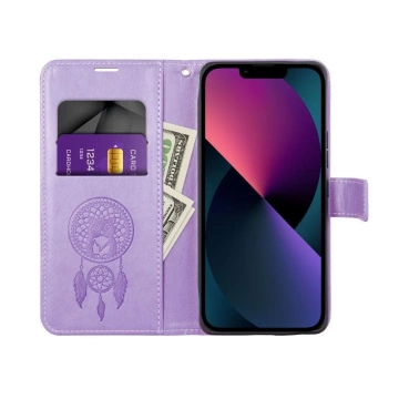 Etui z klapką zamykane Kabura MEZZO Book do iPhone 15 Pro łapacz snów fioletowy