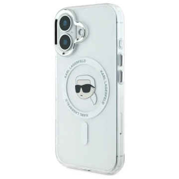 Etui Karl Lagerfeld do iPhone 16 6.1" Biały MagSafe Hardcase IML Metal Karl Head 