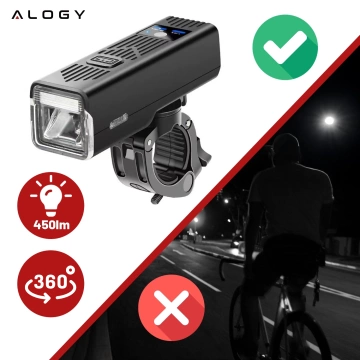 Fahrradlampe, superhell, 8 Stunden Beleuchtung, LED-Frontlicht mit Klingel, kabelgebunden, 450 lm, 2000 mAh, wasserdicht, schwarz